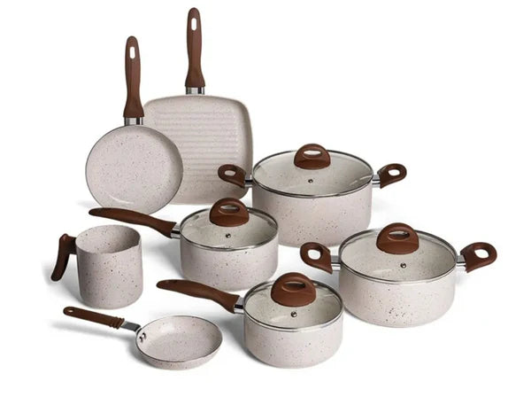 Kit de 8 peças em alumínio com antiaderente cerâmico cor vanilla