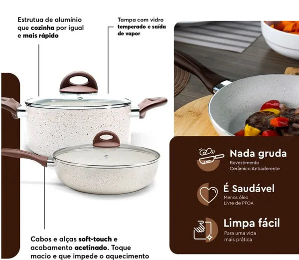 Jogo de Panelas Antiaderente Ceramic 8 Peças