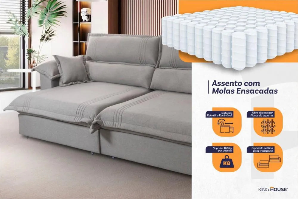 Sofá Retrátil Reclinável 2 Lugares com Molas Ensacadas