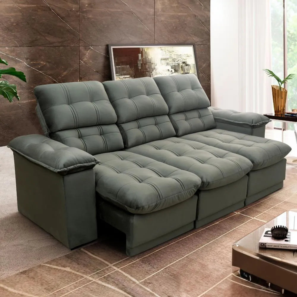Sofá Retrátil Reclinável Suede Velut
