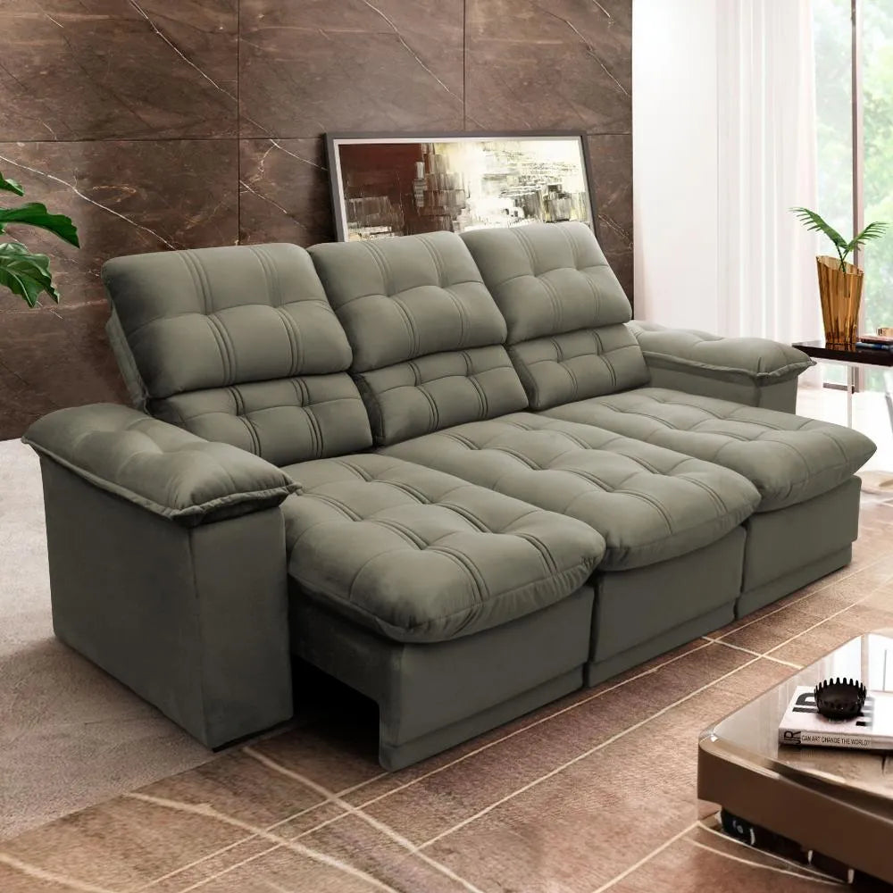 Sofá Retrátil Reclinável Suede Velut
