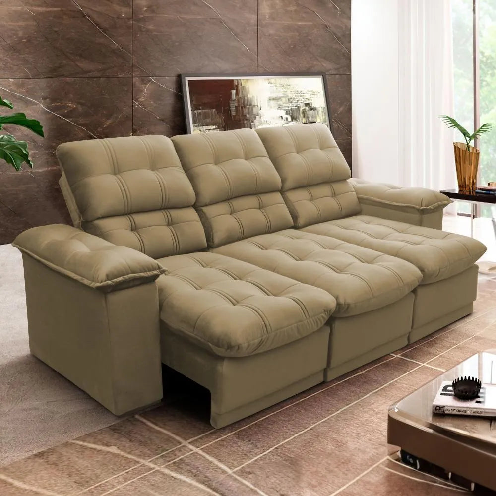 Sofá Retrátil Reclinável Suede Velut