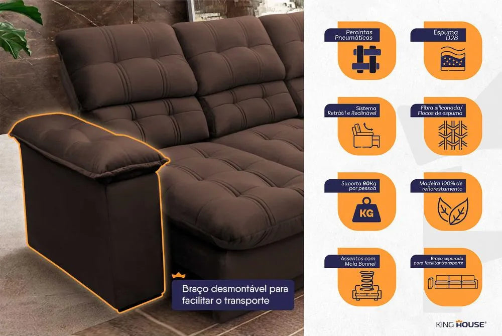 Sofá Retrátil Reclinável Suede Velut