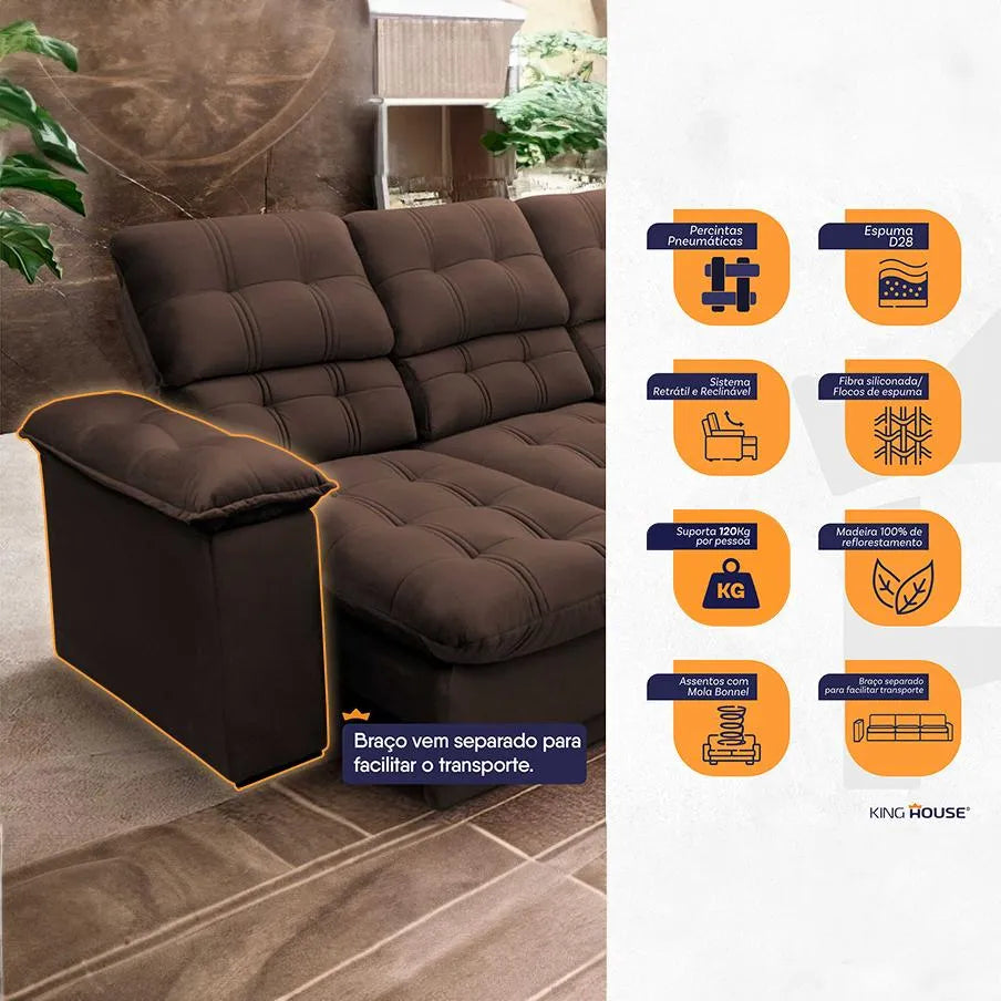 Sofá Retrátil Reclinável Suede Velut