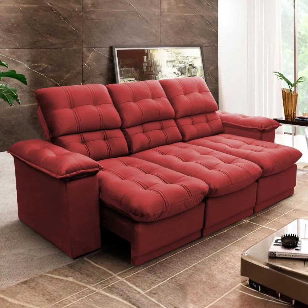 Sofá Retrátil Reclinável Suede Velut